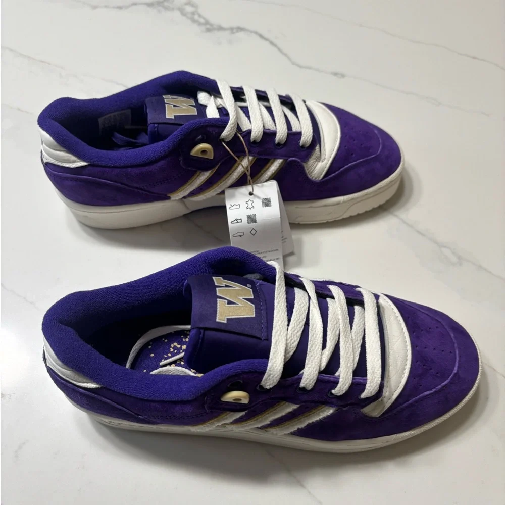 adidas Purple Suede Sneakers with White and Gold Accents